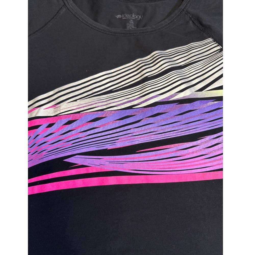 Ideology Womens XXL‎ Black Pink Purple Abstract Graphic Short Sleeve Active Tee